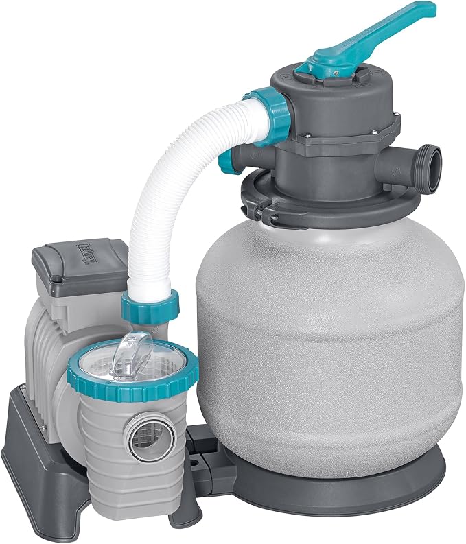 Bestway 2,200 Gallon Sand Filter Pool Pump for Above Ground Swimming Pools up to 14,400 Gallons with Pre-Filter Strainer Basket & Valve Adapter Set