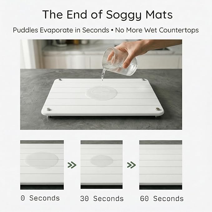 2 Piece Stone Drying Mat Set 16x12 Inch Diatomite Dish Drying Mat for Kitchen Counter Fast Drying Eco Friendly Includes 8 Non Slip Legs (Lumina, 16"x12")
