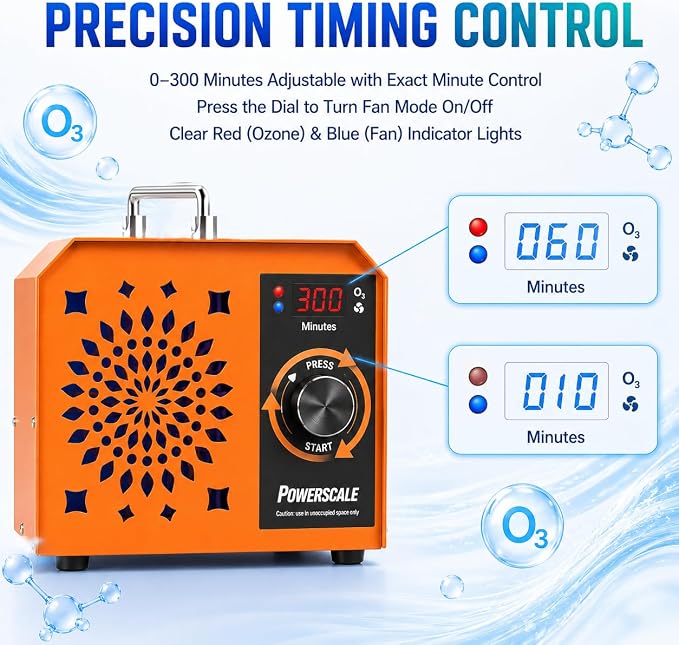 Powerscale OZB3 Industrial Ozone Generator 250,000mg/h for Fire/Smoke Damage, Pet Urine Odor, Large Homes, Restoration & Commercial — Ozone Machine Odor Eliminator, Orange