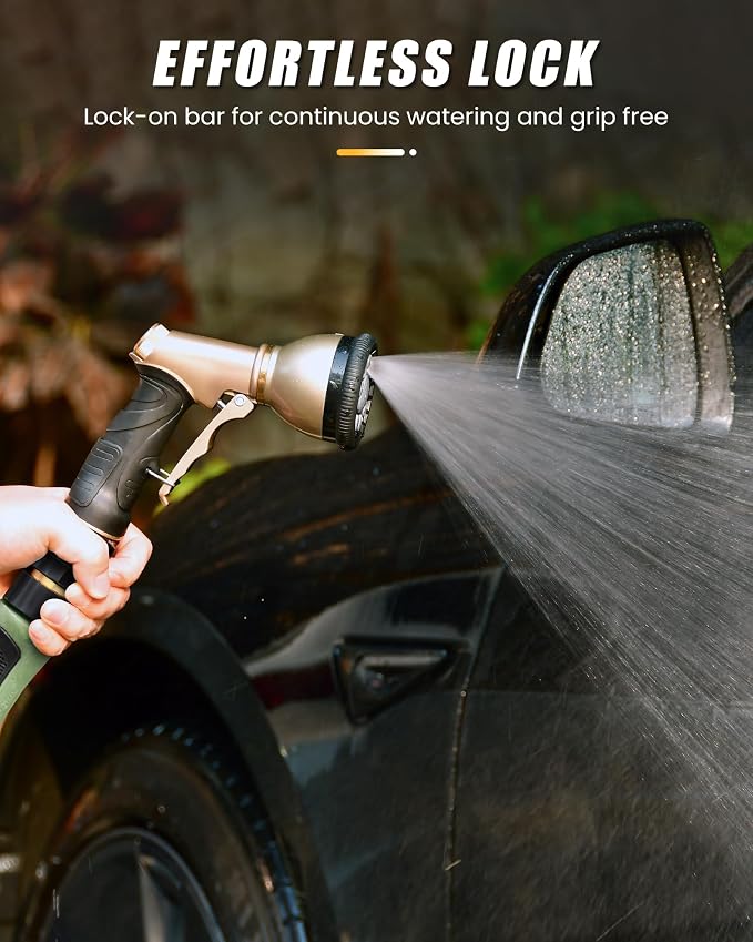 RAINPOINT Garden Hose Nozzle, Hose Sprayer Nozzle with 9 Spray Patterns, High Pressure Water Hose Nozzle Heavy Duty Metal Hand Sprayer, Watering Plants and Lawn, Car Washing, Pet Showering