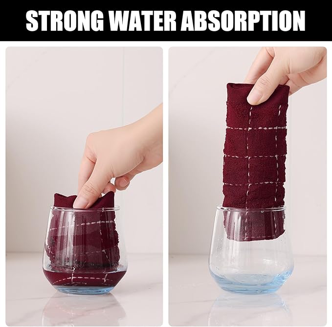 Homaxy 100% Cotton Terry Kitchen Dish Cloths, Ultra Soft and Absorbent Dish Towels for Kitchen, Suitable for Drying and Washing Dishes, 8 Pack, 12 x 12 Inches, Burgundy Red