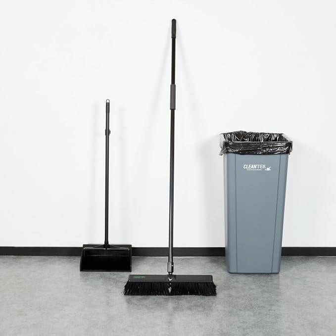 Restaurantware-Clean Tek Professional 17.13 Inch Push Broom, 1 Heavy-Duty Broom with 59” Handle - Medium Bristles, 2 Handle Attachment, Wooden, Commercial Use, for Deck, Garage, Yard, Patio
