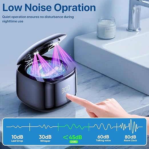 Ultrasonic Retainer Cleaner Machine, 49KHz 220ML Dental Cleaning Pod with Digital Timer, Deep Cleaning Ultrasonic Dentures Cleaner for Night Guards, Braces, Aligner, Toothbrush, Jewelry, Black