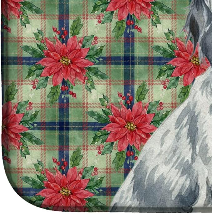 Caroline's Treasures Blue Belton English Setter Christmas PoinsettIas Dish Drying Mat Absorbent Dish Drying Mat Pad for Kitchen Counter Dish Drainer Mat for Countertop, 14 x 21", Multicolor
