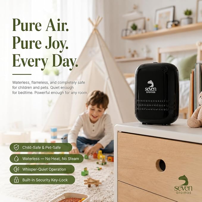 SEVENAROMAS Scent Diffuser SV720 - Bluetooth app, Air Machine for Home & Commercial Use, Covers 2000 sq. ft., Portable Large Room Waterless Diffusers (Black)