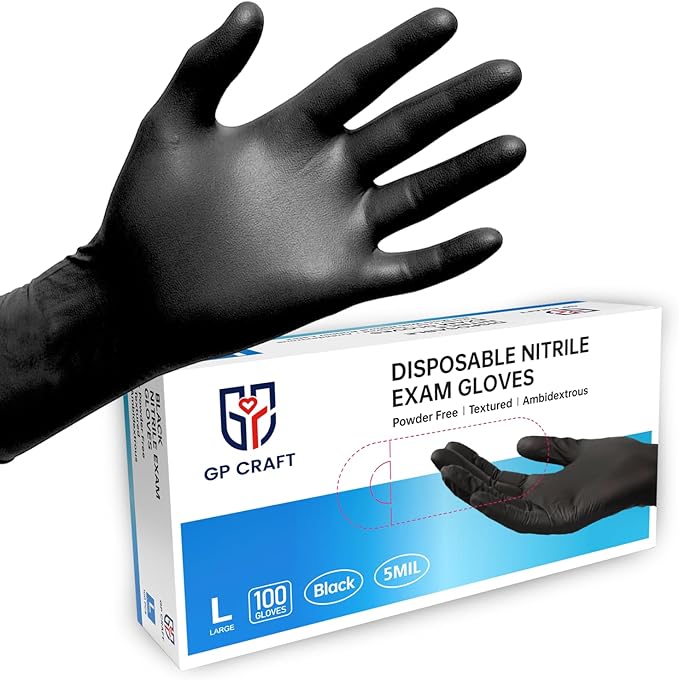 5 Mil Nitrile Gloves Black GP50 - Latex & Powder Free - Disposable - Food Safe - for Cleaning, Food Prep, Nail Tech