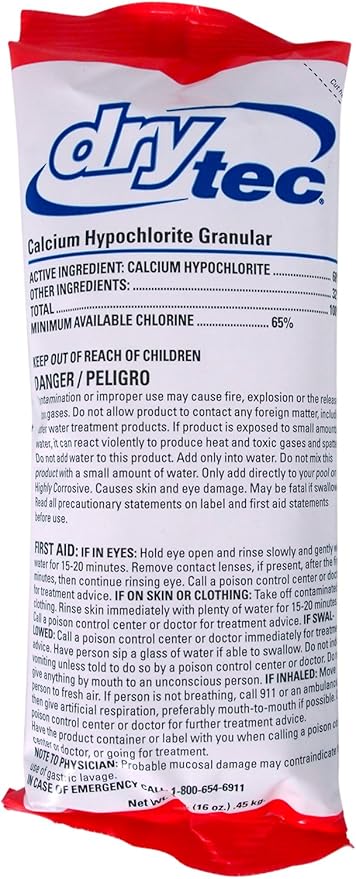 DryTec 1-1901-12 Calcium Hypochlorite Pool Shock, 1-Pound, 12-Pack
