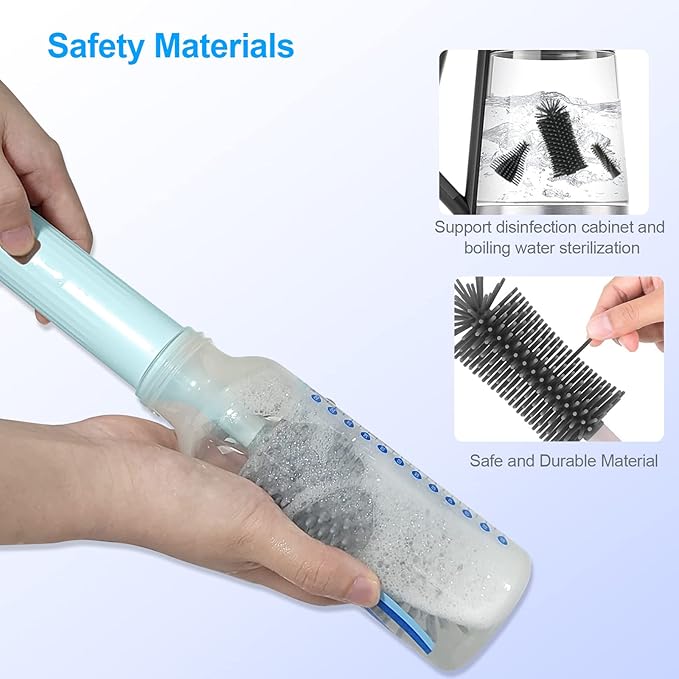 Electric Bottle Brush Cleaner Kit with Rechargeable Baby Bottle Brush Cleaner, Pacifiers Cleaner,Gap Cleaner, Long Straw Brush, Waterproof,Baby Newborn Essentials,Gift for Mothers,Blue