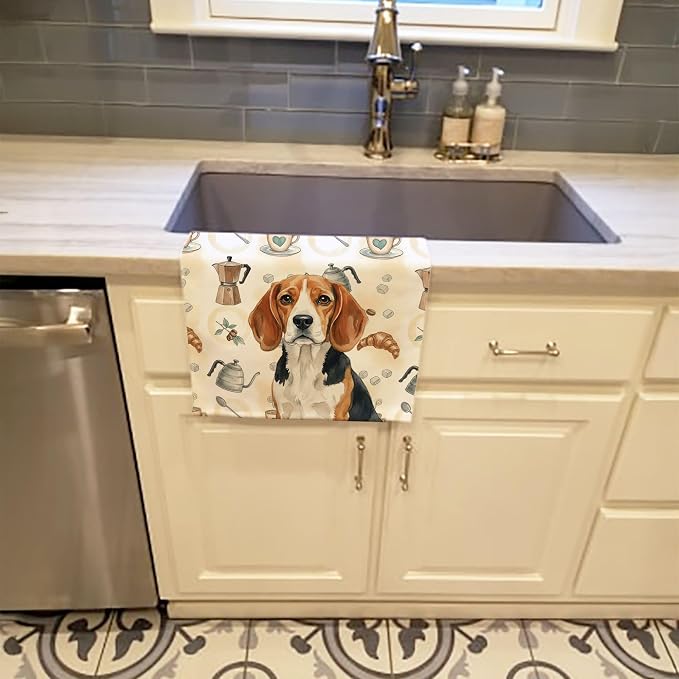 Caroline's Treasures Beagle Coffee Bar Kitchen Towel Velour Plush Front and Cotton Loop Back Machine Washable