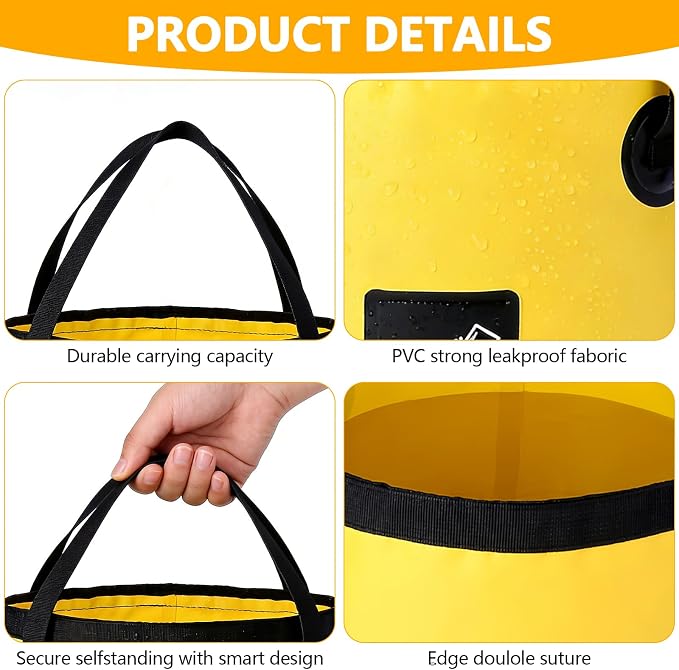 4 Pcs 5 Gallon Bucket Collapsible Foldable Buckets with Handle for Camping Fishing Hiking to Hold Water Foldfoldable Bucket Collapsible 5 galloning Container Carry Bag Portable Fold up Lightweight