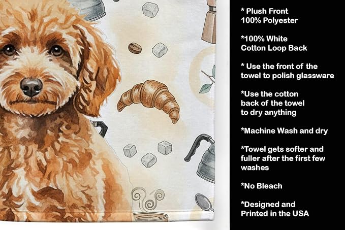 Caroline's Treasures Miniature Apricot Poodle Coffee Bar Kitchen Towel Velour Plush Front and Cotton Loop Back Machine Washable