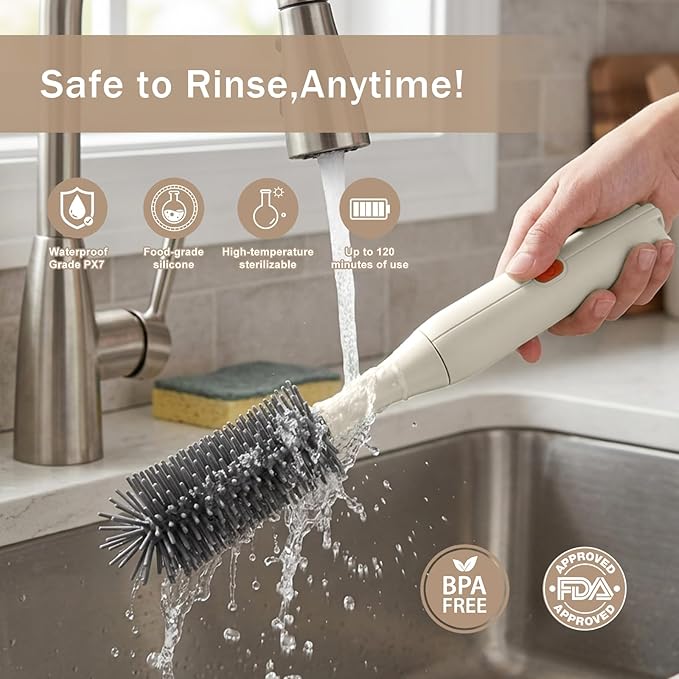 Electric Bottle Brush Cleaner Set, USB Rechargeable 360° Spin Baby Bottle Cleaner with 2 Brush Heads & Straw Brush, Waterproof, High/Low Speed, Portable Travel Cleaning Kit, White