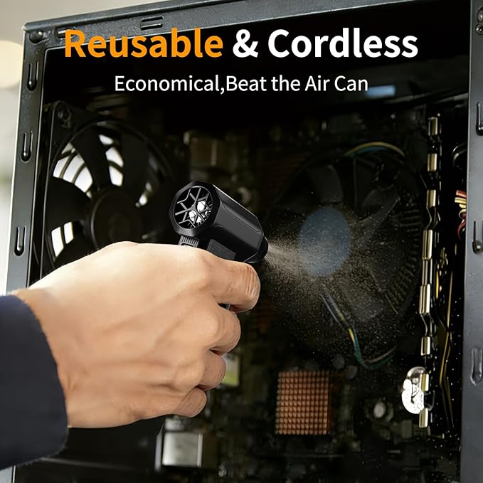 Compressed Air Duster, 110000RPM Electric Air Duster, 3-Gear Mini Blower with Fast Type-C Charging, Turbo Fan Dust Blower for Computer, Keyboard, PC, Car, Home and Electronics