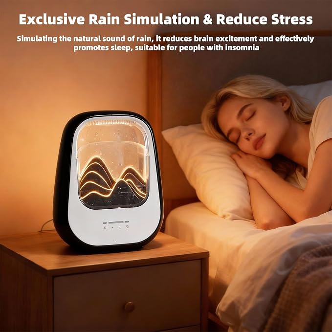 8-in-1 White Noise Sound Machine with Rain Drop Real Sound, Black | Sound Machine with Aroma Diffuser for Sleeping, Stress Relief, Night Light Timer for Bedroom Office Home Hotel SPA Decor