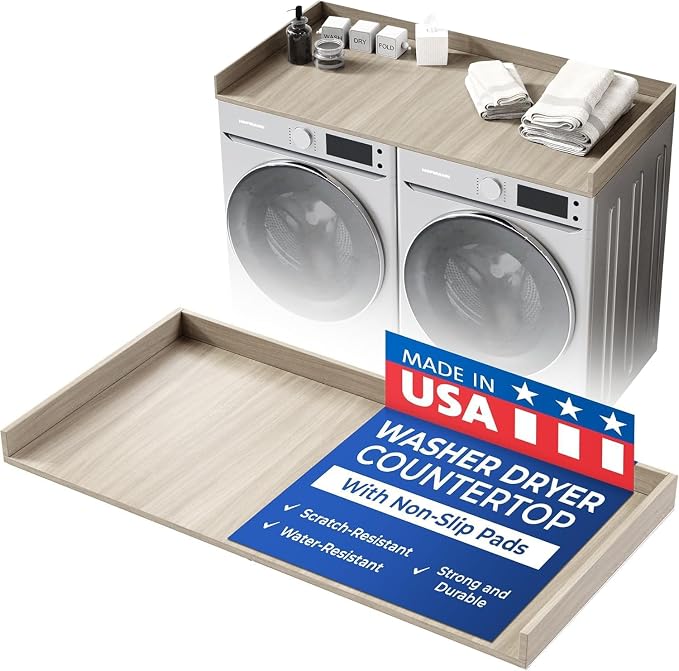 OfficeSimpli Washer Dryer Countertop, Made in USA, Non-Slip Pads, Laundry Room Wood Topper, Washer Dryer Cover for Top, Laundry Countertop, Laminate Finish (Rustic Oak, Large (27.5" x 58"))