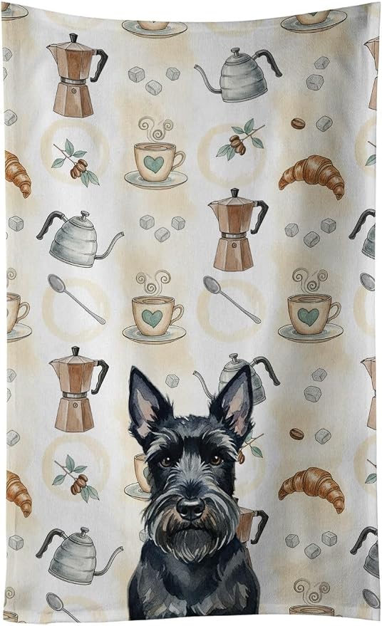Caroline's Treasures Scottish Terrier Coffee Bar Kitchen Towel Velour Plush Front and Cotton Loop Back Machine Washable