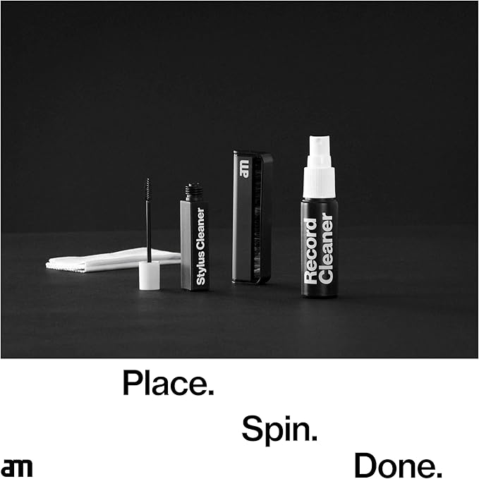 am Premium 4-in-1 Vinyl Cleaning Kit – Record Cleaner Liquid, Anti-Static Brush, Stylus Cleaner & Microfiber Cloth – Essential Record Cleaning Kit for Turntables and Vinyl Record Players