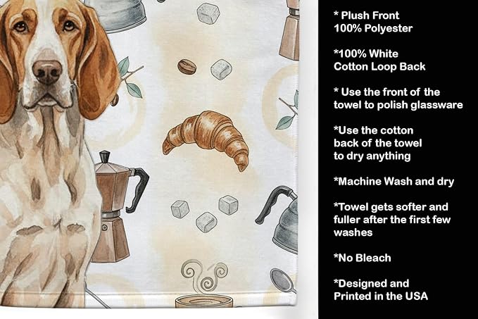 Caroline's Treasures Bracco Italiano Coffee Bar Kitchen Towel Velour Plush Front and Cotton Loop Back Machine Washable