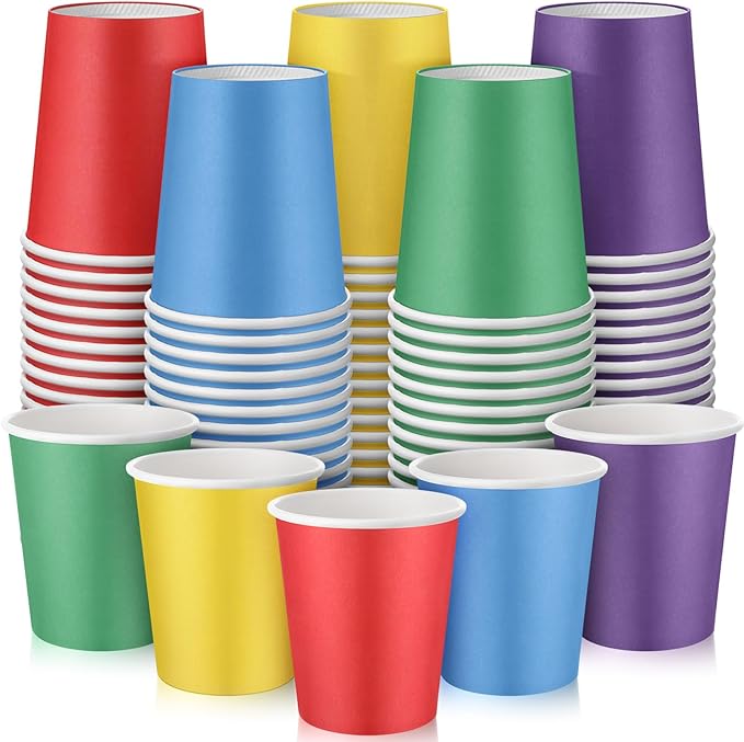 100 Pcs Rainbow Paper Cups 7 oz Disposable Party Cups Bulk for Birthday Rainbow Party Supplies DIY and Holiday Hot Cold Beverage