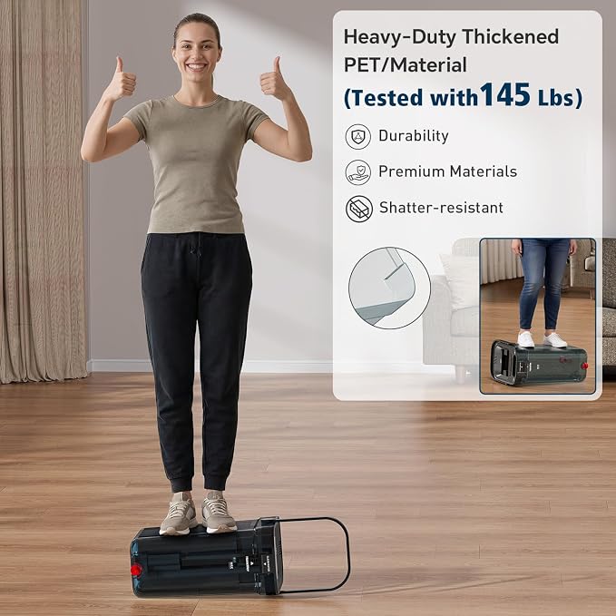 HoMettler 3-Tank Transparent Mop and Bucket Set with Separate Dirty & Clean Water, 65" Flat Mop for Floor Cleaning, 4 Machine Washable Microfiber Pads for Wood Tile - Black