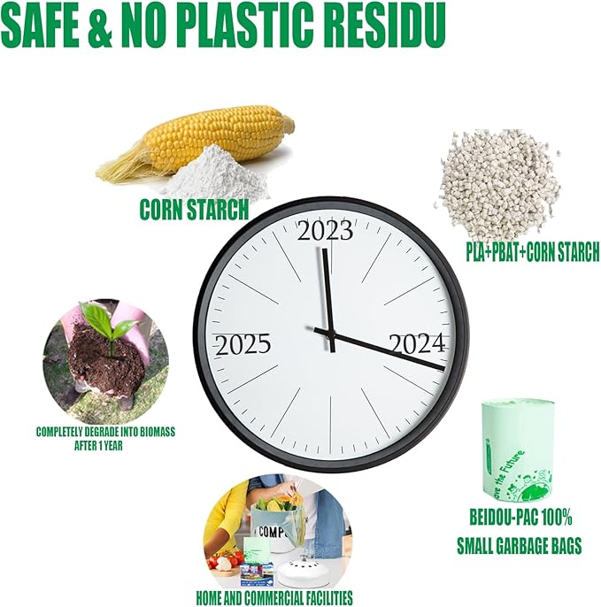 BEIDOU-PAC 8-10 Gallon Compostable Trash Bags, 120 Count, Compost Bags Kitchen Trash Bags with Handle, Sturdy Biodegradable Garbage Bags Food Scrap Waste Bags, ASTM D6400, US BPI Certified