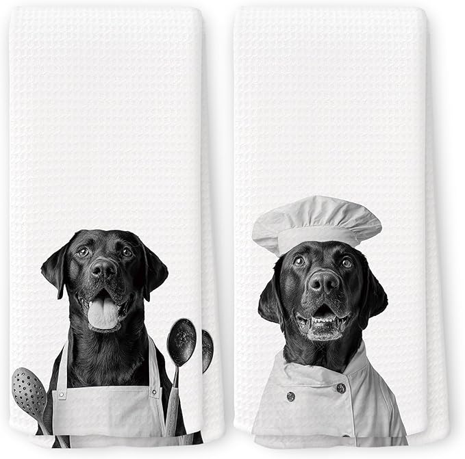 Funny Chef Labrador Retriever Kitchen Towels Set of 2, Labrador Retriever Gifts for Women Dish Tea Towels for Kitchen, Dog Mom Lovers Owner Gifts Decorative Hand Towel, 16x24 Inch