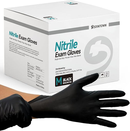 Jointown 5.5 Mil Nitrile Exam Gloves, Medical Black Gloves Disposable Latex Free Medium Powder-Free For Exam, Mechanic