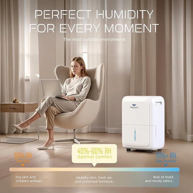 3500 Sq. Ft Dehumidifier for Home & Basement with Drain Hose, Max 52 Pint Dehumidification with Larger 1.59 Gallon Water Tank, Smart Efficient Humidity Control