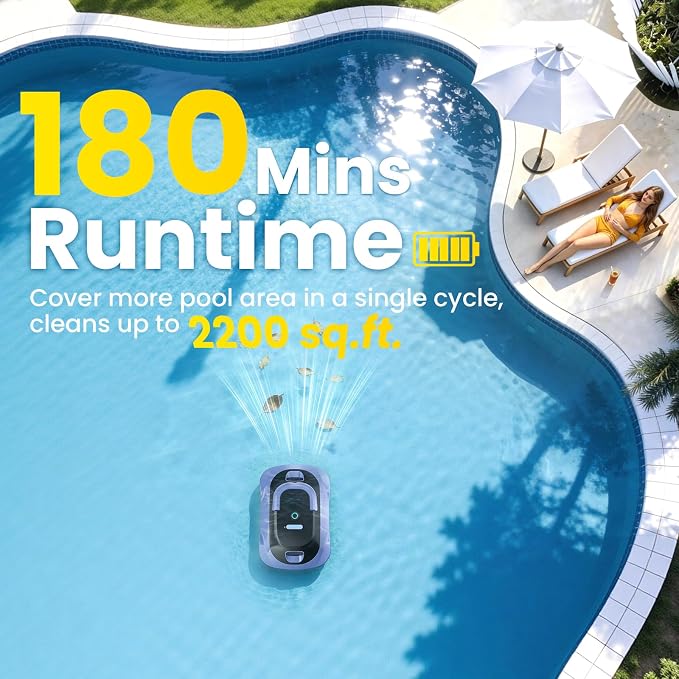 (2026 Upgrade) Cordless Robotic Pool Cleaner, Automatic Pool Vacuum for Above Ground & Inground Pools, 180-Min Runtime, 3L Basket for Leaves & Debris, Auto-Parking, Powerful Suction (Graypurple)