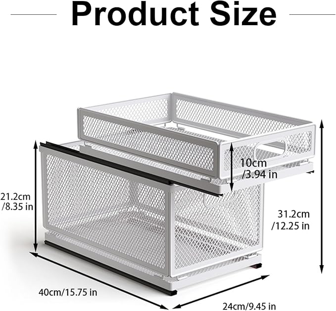 Pull Out Cabinet Organizer, Slide Out Drawers Fixed with Adhesive Nano Film, Pantry Shelves Sliding Drawer Storage Organization for Kitchen (Double Layer 15.7*9.4*12.28inch/40*24*31.2cm)