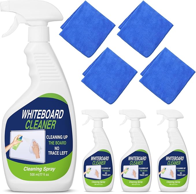 Fuyoooo 8 Pcs Whiteboard Cleaner Set 4 17 fl oz Dry Erase Board Liquid Cleaner with 4 Cloths White Board Cleaning Spray for Classroom Chalkboard Home Office
