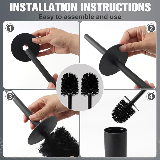 Stainless Steel Toilet Brush,Stainless Steel Toilet Bowl Brush and Holder for Bathroom,Toilet Brush and Holder with Replacement Head,Matte Black Toilet Brush with Long Handle,Sturdy and Space Saving