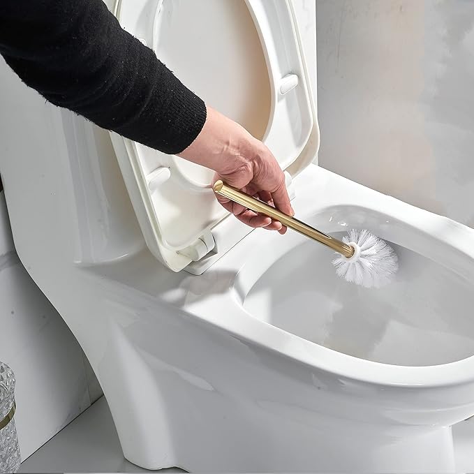 WOLIBEER Crystal Toilet Brush Holder, Polished Gold Brush Handle with Replaceable Brush Head, Stainless Steel Bathroom Cleaning Set Wall Mounted