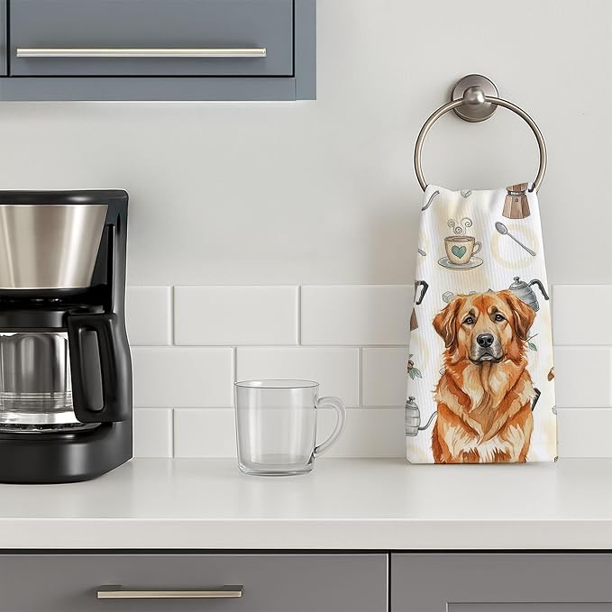Caroline's Treasures Red Leonberger Coffee Bar Kitchen Towel Velour Plush Front and Cotton Loop Back Machine Washable