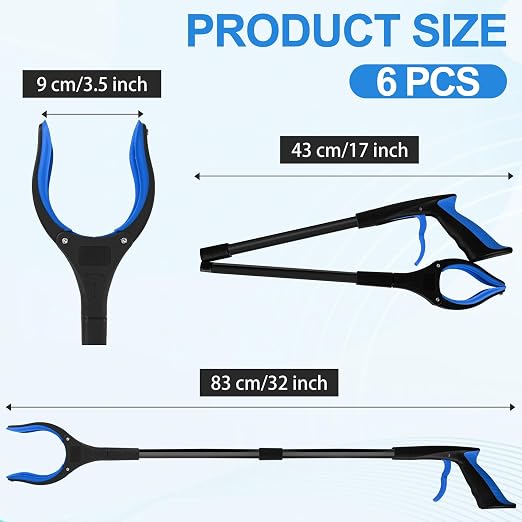 6 Pack 32 Inch Commercial Trash Grabber for Elderly Assist, Heavy Duty Lightweight Reacher with Ergonomic Handle & Non-Slip Grip, Multi-Use Outdoor Home Garden Cleanup Mobility Aid Tool