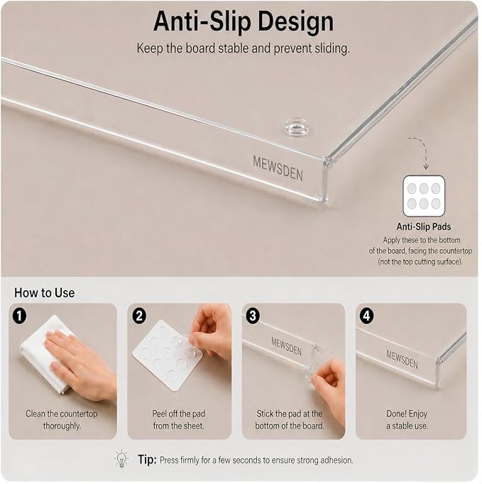 Acrylic Cutting Board with Counter Lip, Clear Cutting Boards for Countertop Protector, Non-Slip Dough Mat for Kitchen Counter, Aesthetic Kitchen Decor Gadgets House Warming Gifts New Home(20"x16")