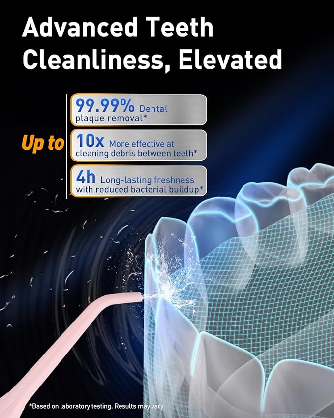 MySmile LP221 Cordless Water Flossers for Teeth with UVC Light Sanitizer and OLED Display, 335ML 4 Modes Water Teeth Cleaner Picks for Teeth Cleaning and Water Flossing (Juicy Pink)