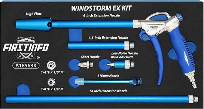 FIRSTINFO A18563KUS 9-Piece Windstorm 2X Flow Air Blow Gun Master Kit