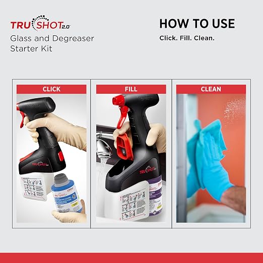 SC Johnson Professional TruShot 2.0 Multi-Surface Glass & Degreaser Mobile Dispensing System Starter Pack, 1 Trigger Dispenser, 2 Cleaning Concentrate Cartridges, for Professional Use