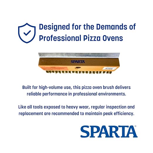 SPARTA Pizza Oven Brush Replacement Head with Crimped Brass Bristles and Stainless-Steel Scraper, Durable, Ideal for Commercial Kitchens, 10 Inches, Wood