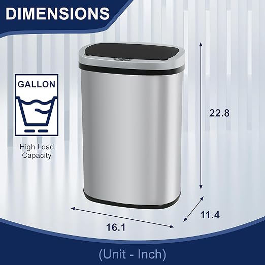 Furniture of America Verbena 13 Gallon Metal Household Trash Can Motion Sensor Lid for Kitchen, Silver