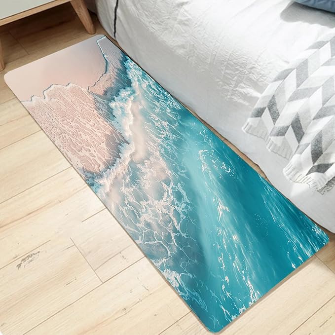 WODEJIA Non Slip Bath Rugs Sponge Foam for Bathroom,Flannel Mat Rug for Living Room, Absorbent Water Clearance MatS for Forlaundry Room and Kitchen, Beach Decor Welcome Mat 47x18 Inches