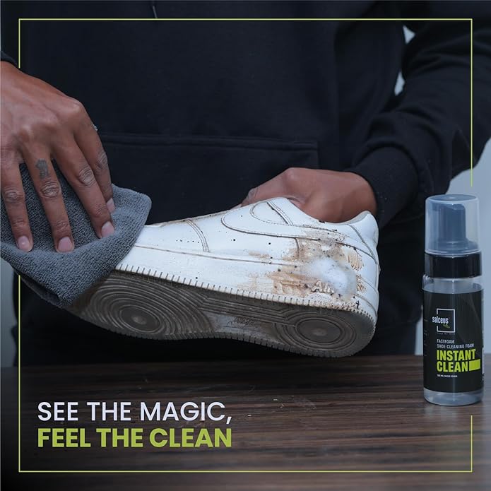 Quick Fastfoam Sneaker Shoe Cleaning Kit 150ml Shoe Cleaner Foam, Medium Bristle Shoe Brush & Microfiber Cloth | White - Sports Shoes Cleaning Kit | All-Purpose Cleaner | Shoe Stain Removal