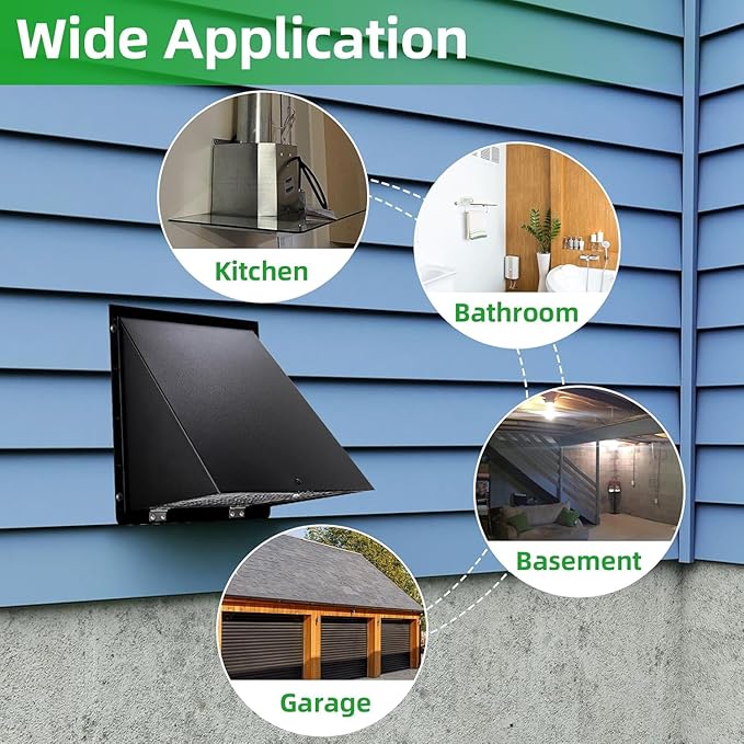 3 Inch Dryer Vent Cover Outside,Hooded Wall Vent with Screen and Damper,3" Exterior Vent Cover Dryer Exhaust Vent Cover,Metal Dryer Vent Hood Cap for Outdoor Dryer Duct/Range Hood/AC Air Vent-Black