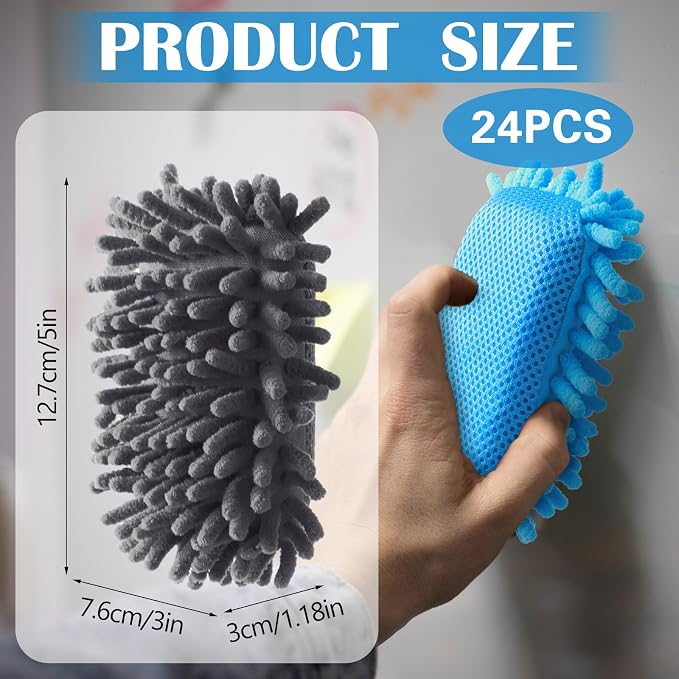 Sherr 24 Pcs Magnetic Microfiber Dry Erase Eraser Whiteboard Erasers Microfiber Shag Washable White Board Erasers Bulk for Markers Chalk Home Office(Blue,Gray)