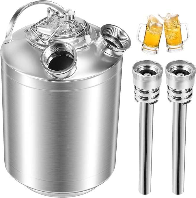 2.5 Gallon Kegerator Cleaning Kit, 304 Stainless Steel Beer Line Cleaning Kit with 2 D Coupler Keg Cleaning Kit Beer Line Cleaner with Ergonomic Carry Handle Pressure Release Valve Lid