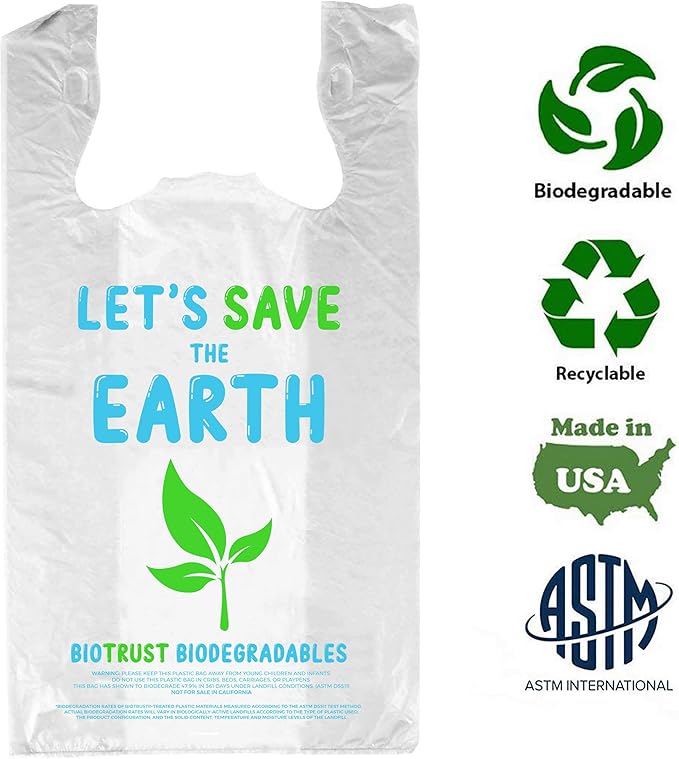 Biorift Thank You Bags | 1000 Count Bulk Large T-Shirt Grocery Bags w/ Handles, Extra Thick & Durable Shopping Bags for Grocery, Restaurants, Retail Stores & Takeout | 12" x 6.5" x 22" | Made in USA