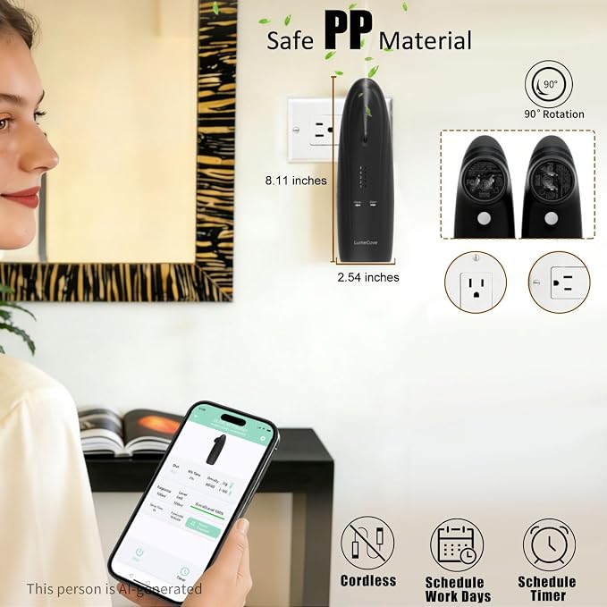 Waterless Plug in Diffuser Smart Cold Scent Air Machine for Office | Smart scent pacing! App adjusts mist cover up to 800 sq ft.No overwhelming. Concave base ensures Max Oil Use