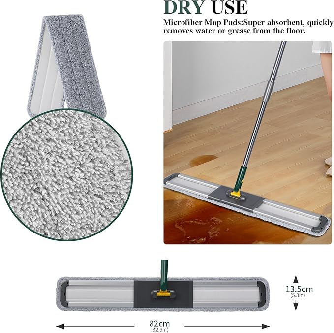 36" Commercial Dust Mop | Masthome Microfiber Industrial Mop for Floor Cleaning | 60”Long Handle Heavy Duty Floor Mop | 3 Reusable Pads | Wet Dry Flat Mops for Hardwood Floors, Marble, Laminate, Tile