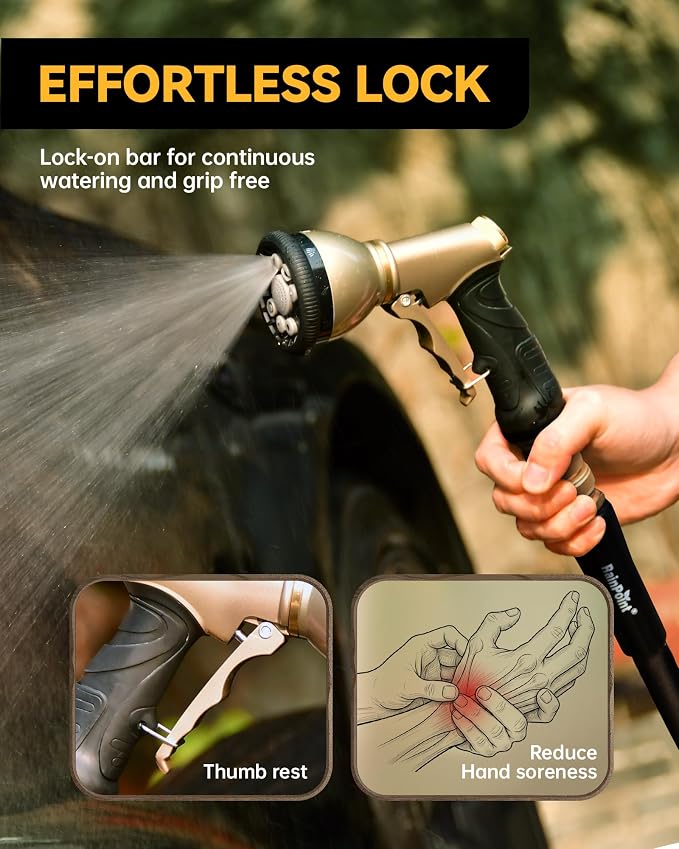 RAINPOINT Garden Hose Nozzle and Quick Connector Set, 9 Spray Patterns Heavy Duty Metal Water Hose Nozzle with 3/4 Inch Solid Brass Quick Connectors for Easy Water Hose Connection